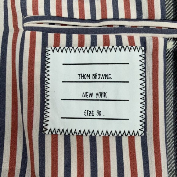 CW0711 Thom Browne Plaid Fringed Wool Blazer Jacket - Picture 5 of 8